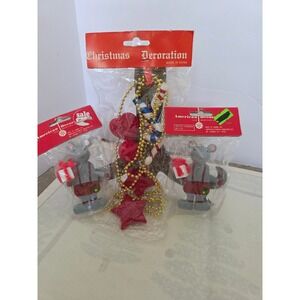 Vintage Christmas Ornaments Mice Holding Gifts American Decor Beads Lot of 3 NOS